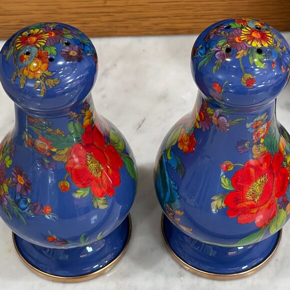 MacKenzie-Childs Large Blue Lapis Flower Market SALT AND PEPPER SHAKERS - Picture 6 of 11